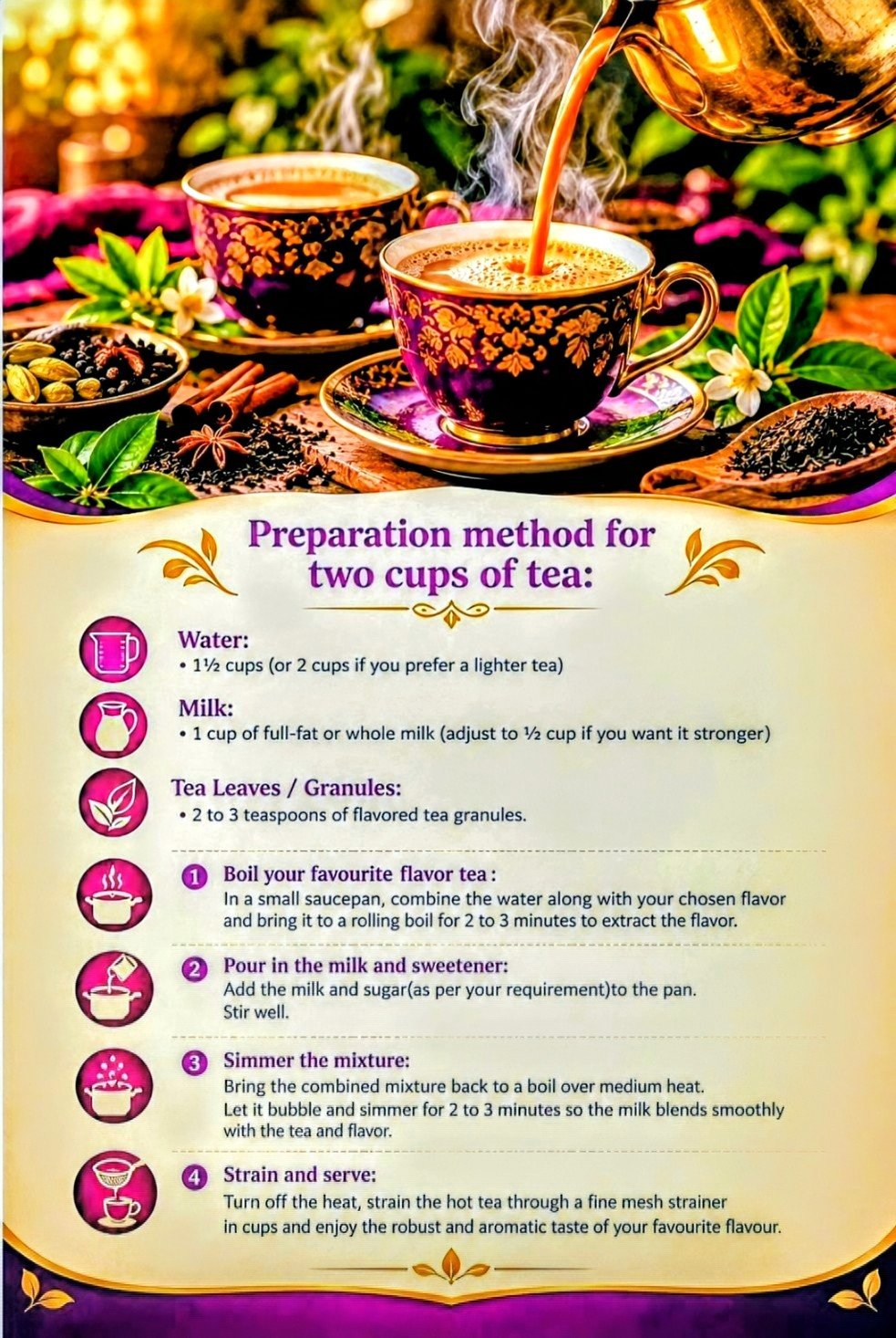 Preparation method for two cups of tea - YOEL's ChaiChef